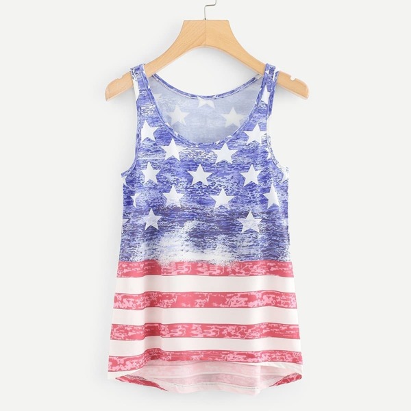

Stripe & Star Pattern Dip Hem Top
