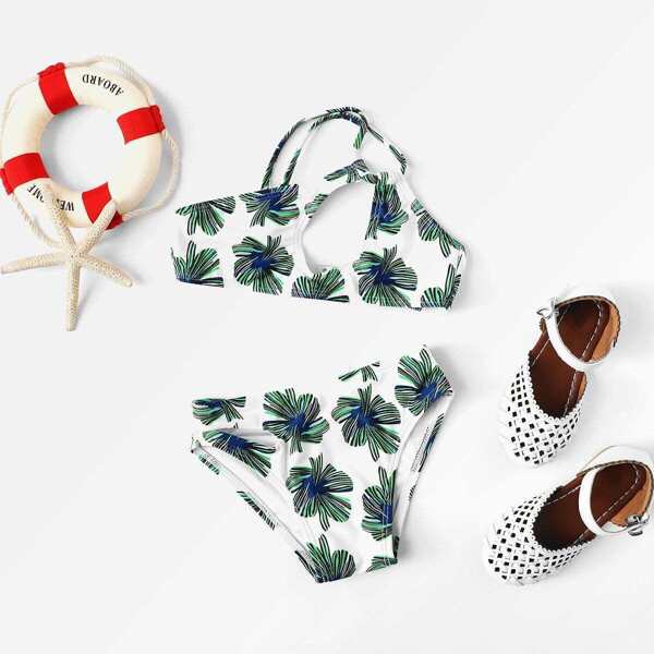 

Toddler Girls Leaf Print Bikini Set