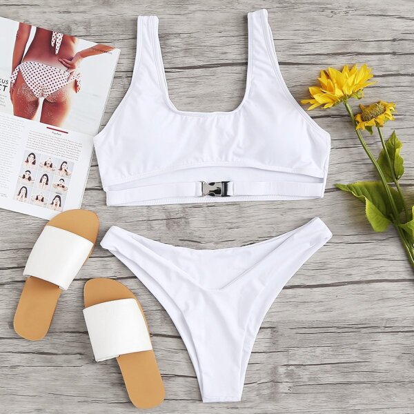 

Seam Trim Top With High Leg Bikini Set