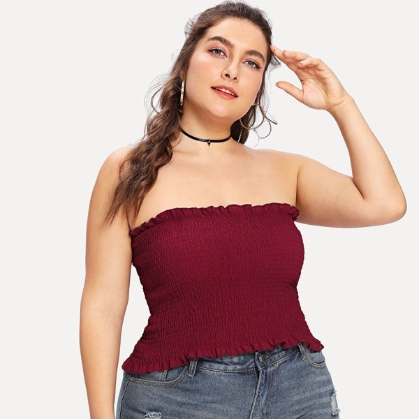 

Plus Frill Trim Pleated Tube Top