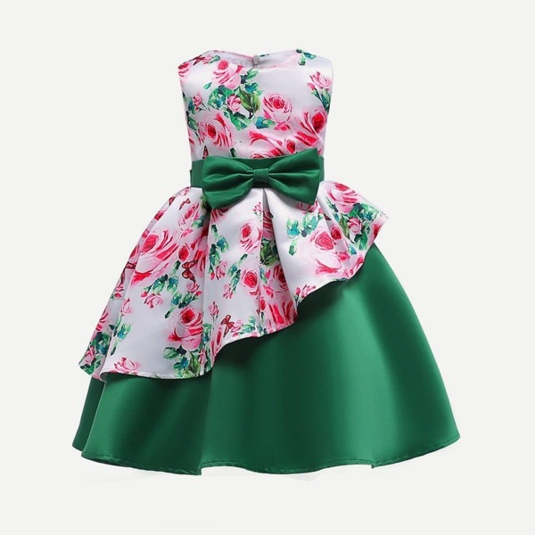 

Toddler Girls Tie Detail Floral Print Box Pleated Tiered Dress