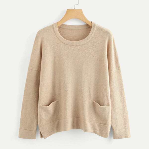 

Pocket Patched Slit Hem Jumper