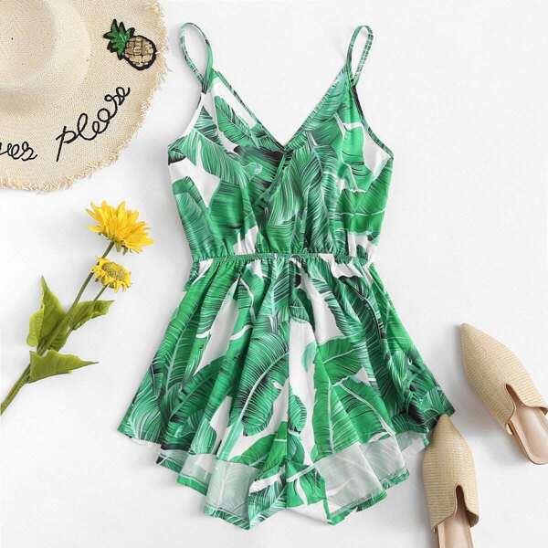 

Jungle Print Knot Back Cami Romper