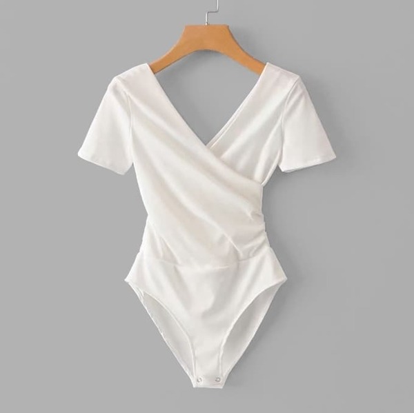 

Solid Surplice Bodysuit