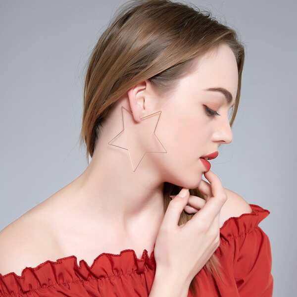 

Open Star Statement Earrings 1pair, Gold