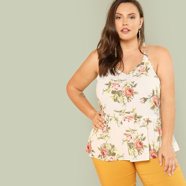 

Plus Floral Print Cami Peplum Top