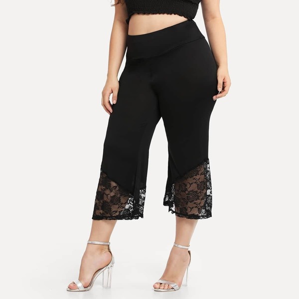 

Plus Lace Panel Hem Pants
