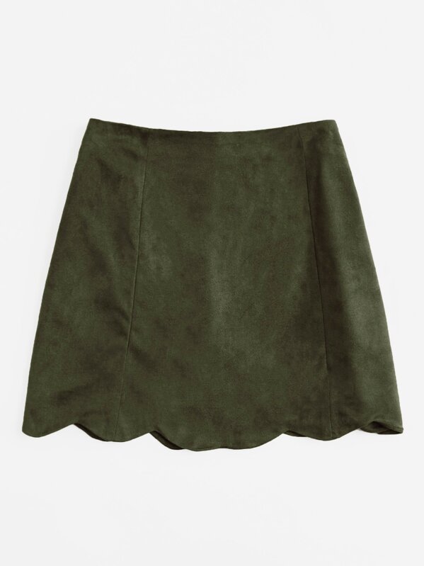 

Scallop Hem Single Breasted Suede Skirt