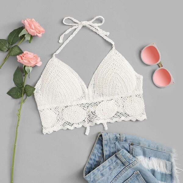 

Knot Detail Crochet Halter Top