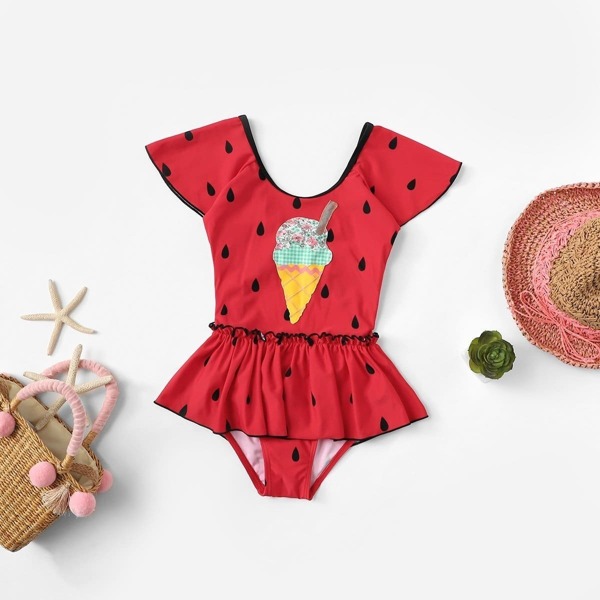 

Toddler Girls Ice Cream Patched Swimsuit