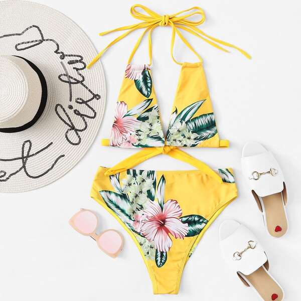 

Flower Print Bikini Set