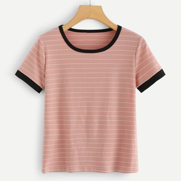 

Striped Ringer Tee, Pink