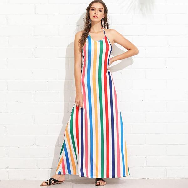 

Open Back Multi Striped Halter Dress