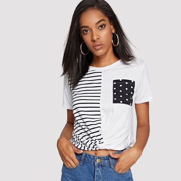 

Twist Hem Contrast Stripe Tee