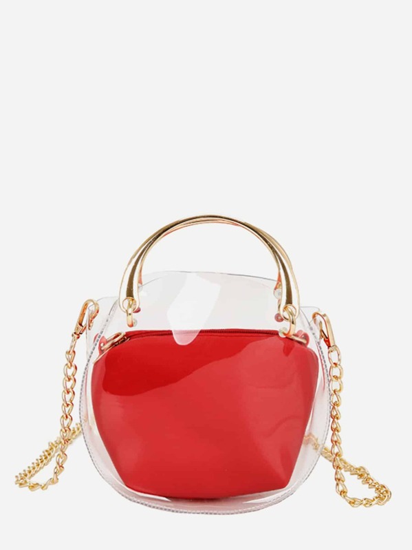 

Clear Chain Bag With Inner Clutch, Red
