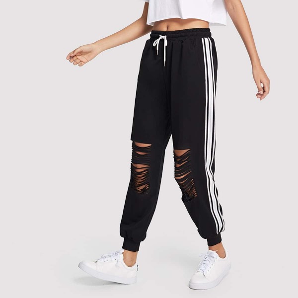 

Drawstring Waist Ripped Pants