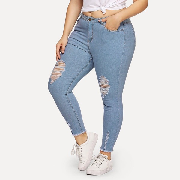 

Plus Skinny Ripped Frayed Hem Jeans