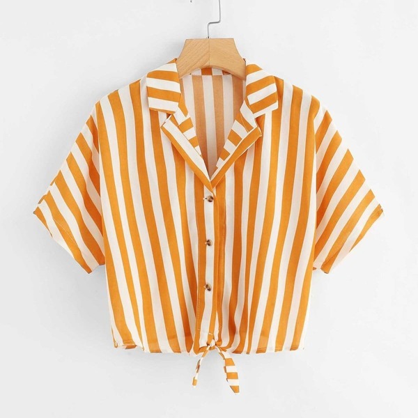 

Knot Hem Striped Shirt