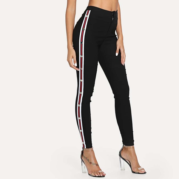 

Contrast Striped Button Side Pants