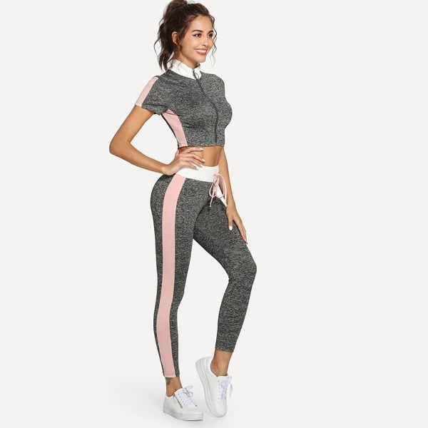 

O-Ring Zip Up Crop Top and Wide Waist Leggings Set