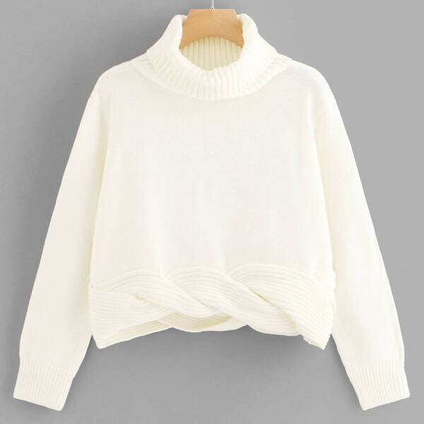 

Turtleneck Cable Knit Hem Sweater