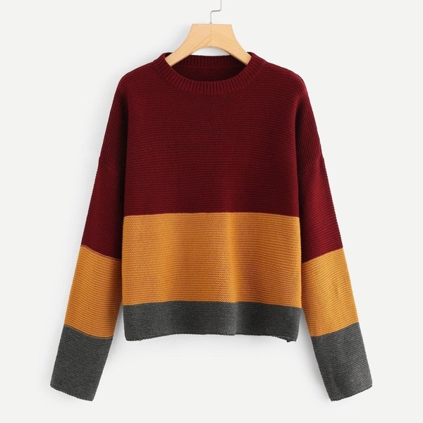 

Drop Shoulder Color Block Sweater, Multicolor