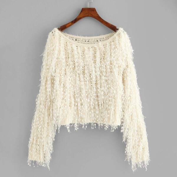 

Loose Knit Fuzzy Fringe Sweater