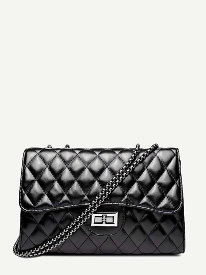 Twist Lock Detail Quilted Shoulder Bag Shein Sheinside