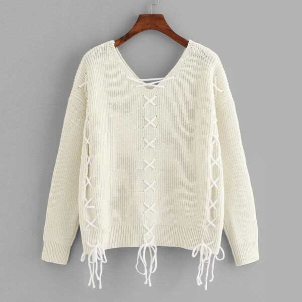 

Eyelet Lace Up Drop Shoulder Jumper