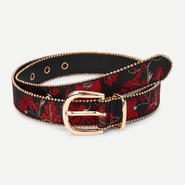 

Flower Pattern Belt With Metal Ball