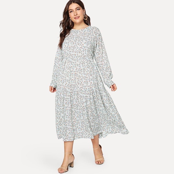

Plus Calico Print Ruffle Hem Dress