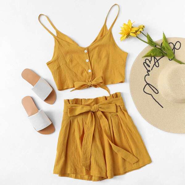

Knot Front Cami Top With Self Tie Shorts