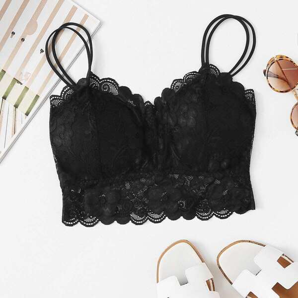 

Plus Scalloped Trim Bralette, Black