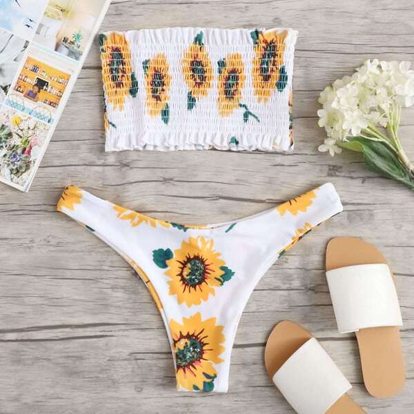 

Комплект подсолнечника Shirred Bandeau Bikini Set, Многоцветный