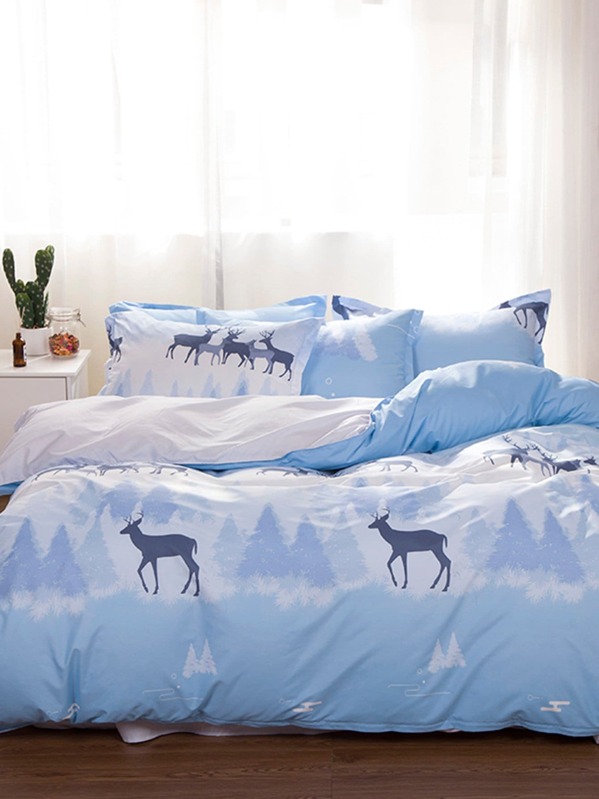 Deer Print Duvet Cover 1pc Shein Sheinside