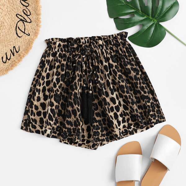 

Leopard Drawstring Waist Shorts, Multicolor