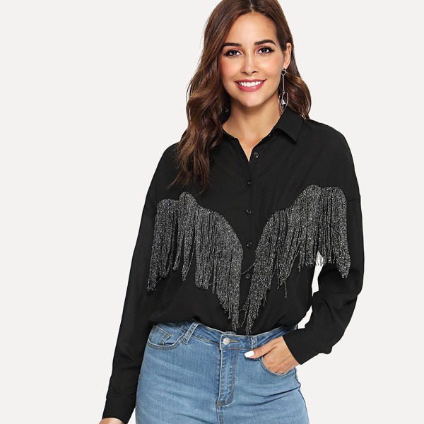 

Beading Fringe Embellished Shirt