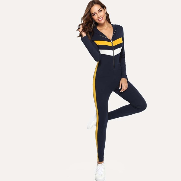 

Cut and Sew Zip Front Form Fitting Jumpsuit