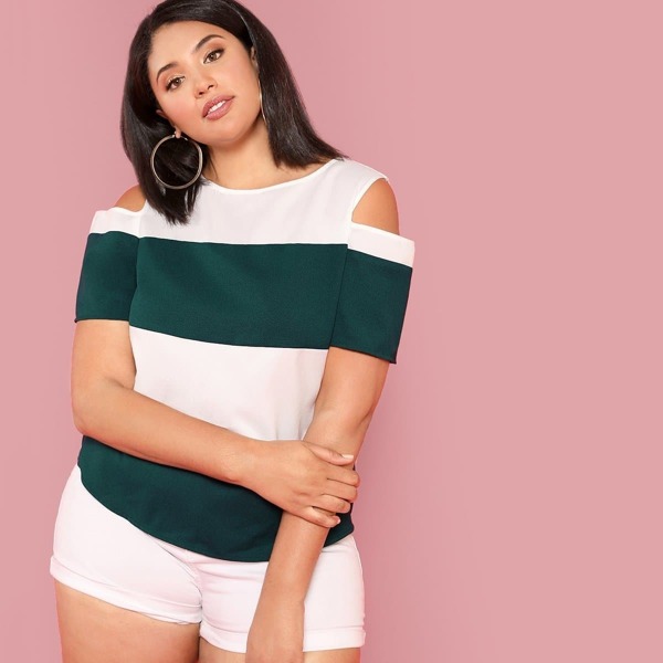 

Plus Two Tone Cut And Sew Blouse