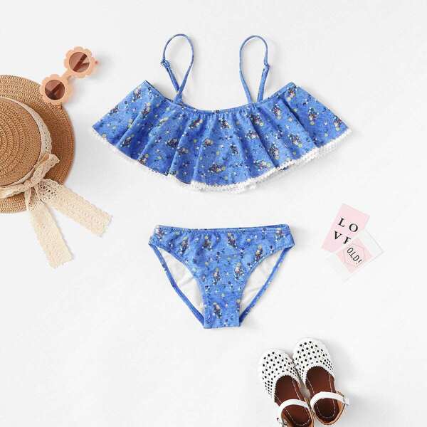 

Toddler Girls Calico Print Flounce Swimsuit, Blue