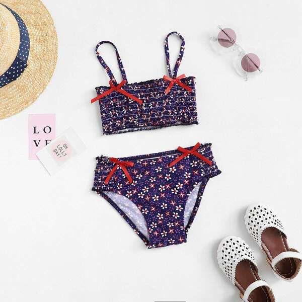 

Toddler Girls Shirred Calico Print Bikini Set, Multicolor
