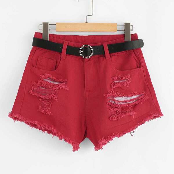 

Raw Hem Ripped Denim Shorts