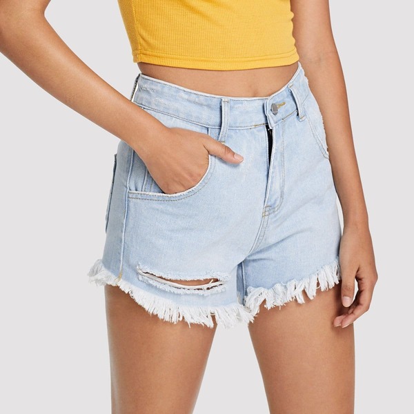 

Faded Raw Hem Denim Shorts