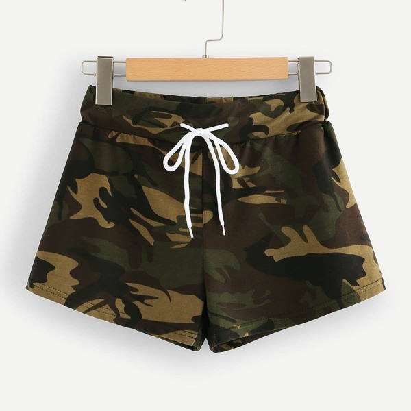 

Drawstring Waist Camo Utility Shorts