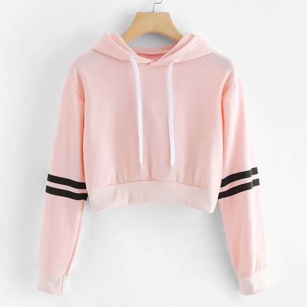 

Varsity-Striped Crop Hoodie