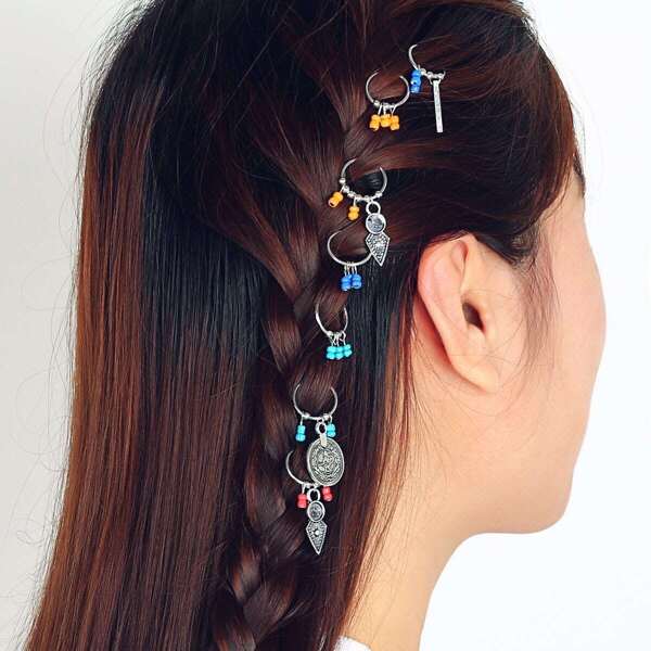

Beaded Hair Ring 7pcs, Silver
