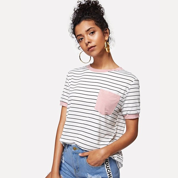 

Patch Pocket Striped Ringer Tee