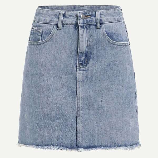

Bleach Wash Raw Hem Denim Skirt