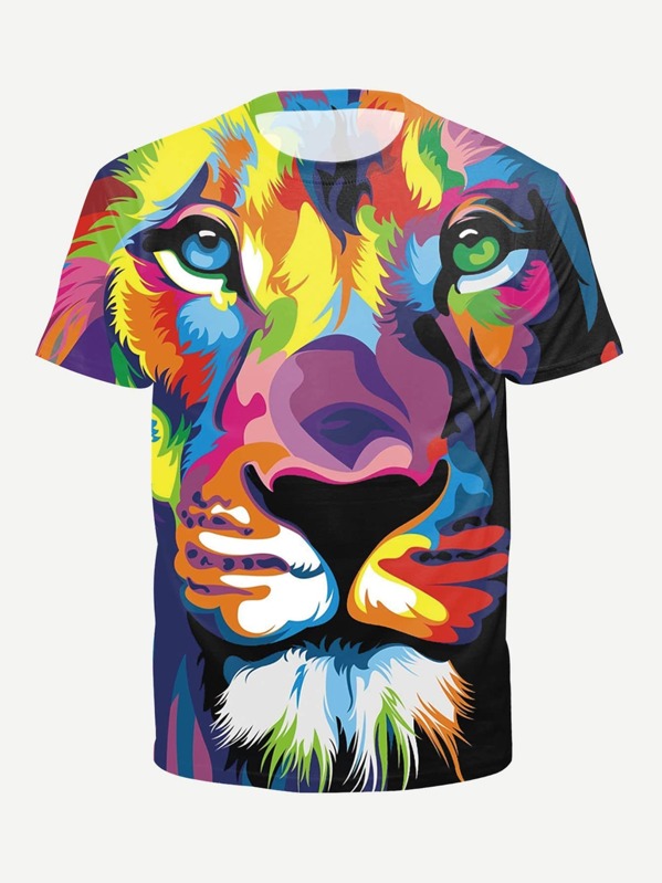 

Men Abstract Lion Print Tee, Multicolor