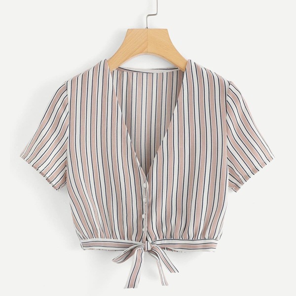

Striped Knot Hem Crop Top
